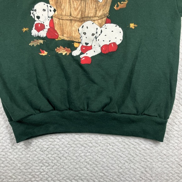 Vintage Dalmations Sweater Dog Apples Fall Plaid Neck Sweatshirt Size M Green - Picture 4 of 10